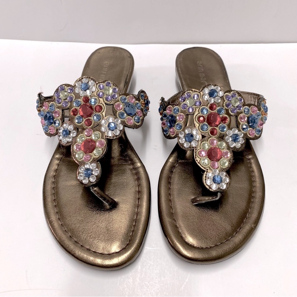 Ann Marino Bronze Embellished Sandals Multi Color Stones Sz 6